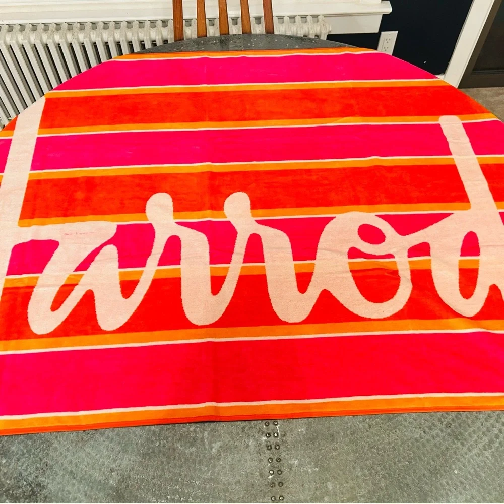 NWT Harrods Pink and Orange Striped beach and bath Towels with Harrods bag